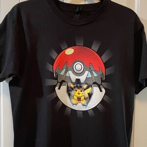 Black T-Shirt with Pikachu and Poké Ball Design
